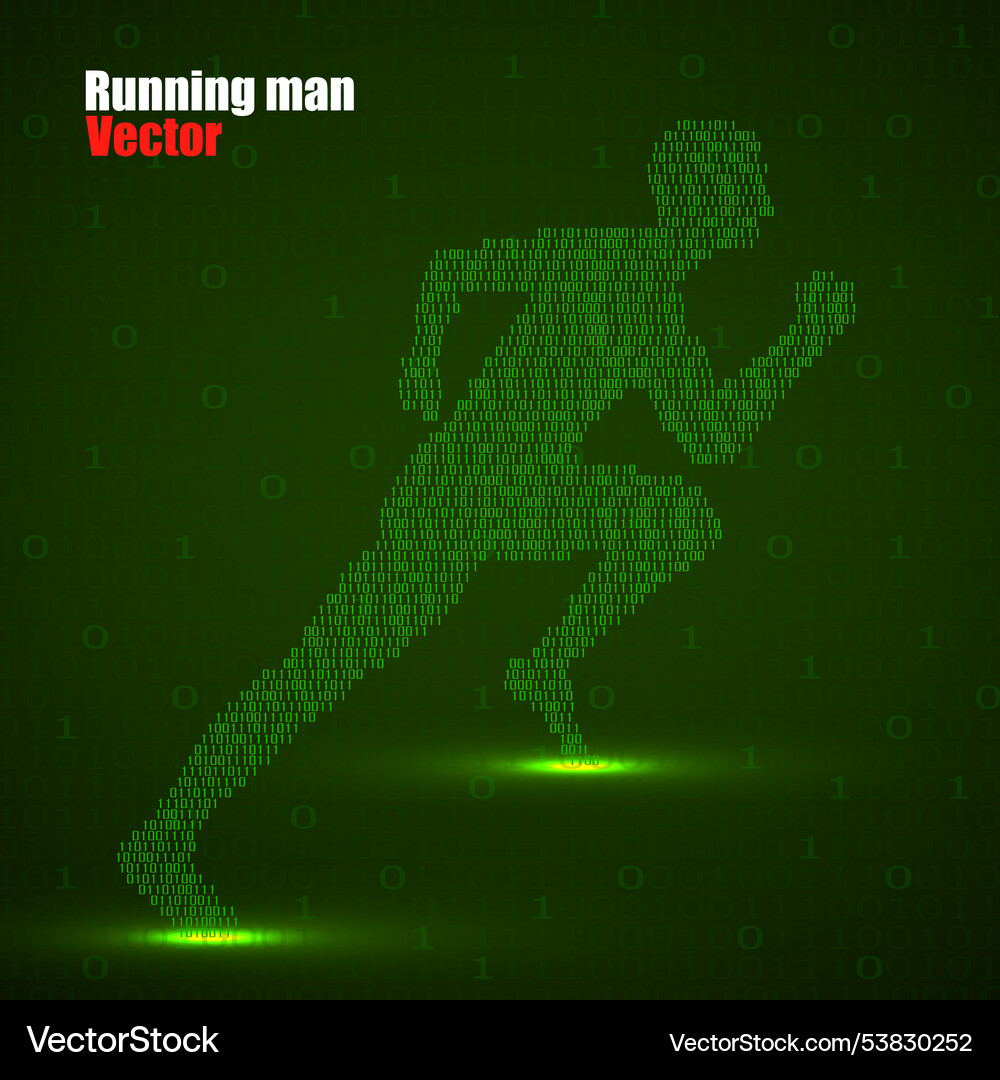 Silhouette running man with binary computer code Silhouette running man with binary computer code vector image