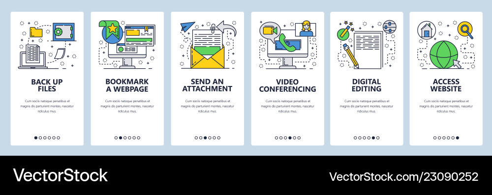 Web site onboarding screens files and computer vector image