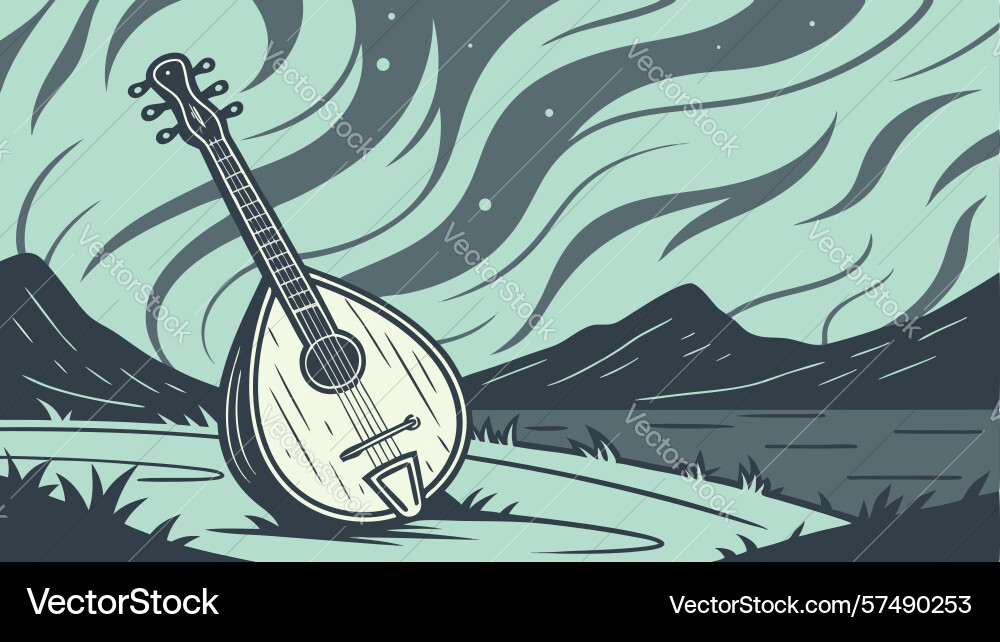 Lute with abstract wavy pattern background vector image