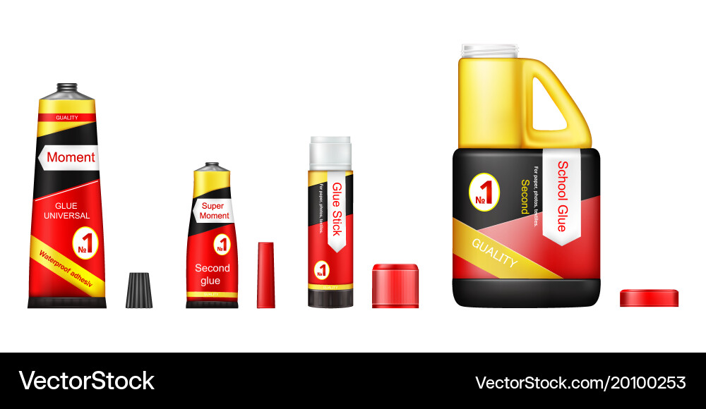Realistic set of glue tubes with open lids vector image