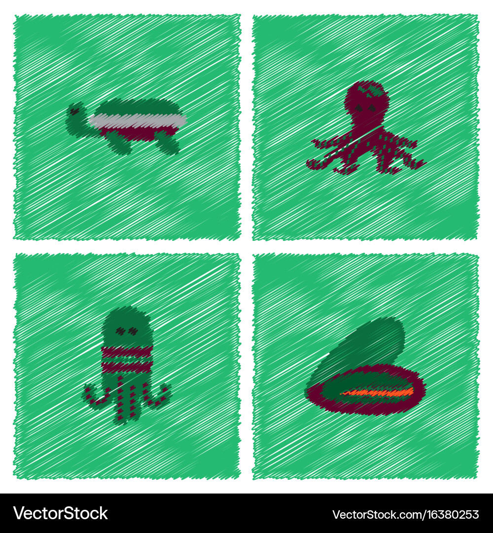 Seabed stock collection in hatching style vector image