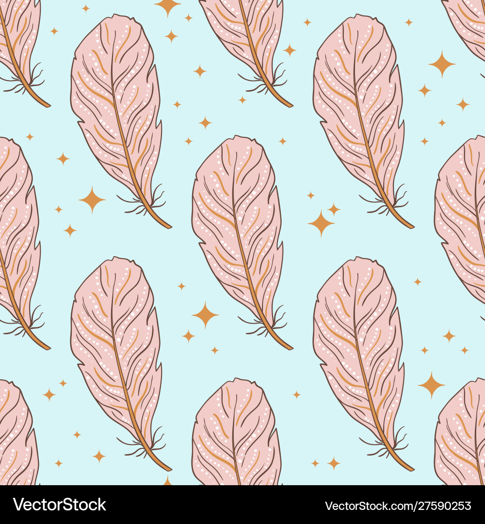 Seamless pattern in boho style feather decoration Vector Image