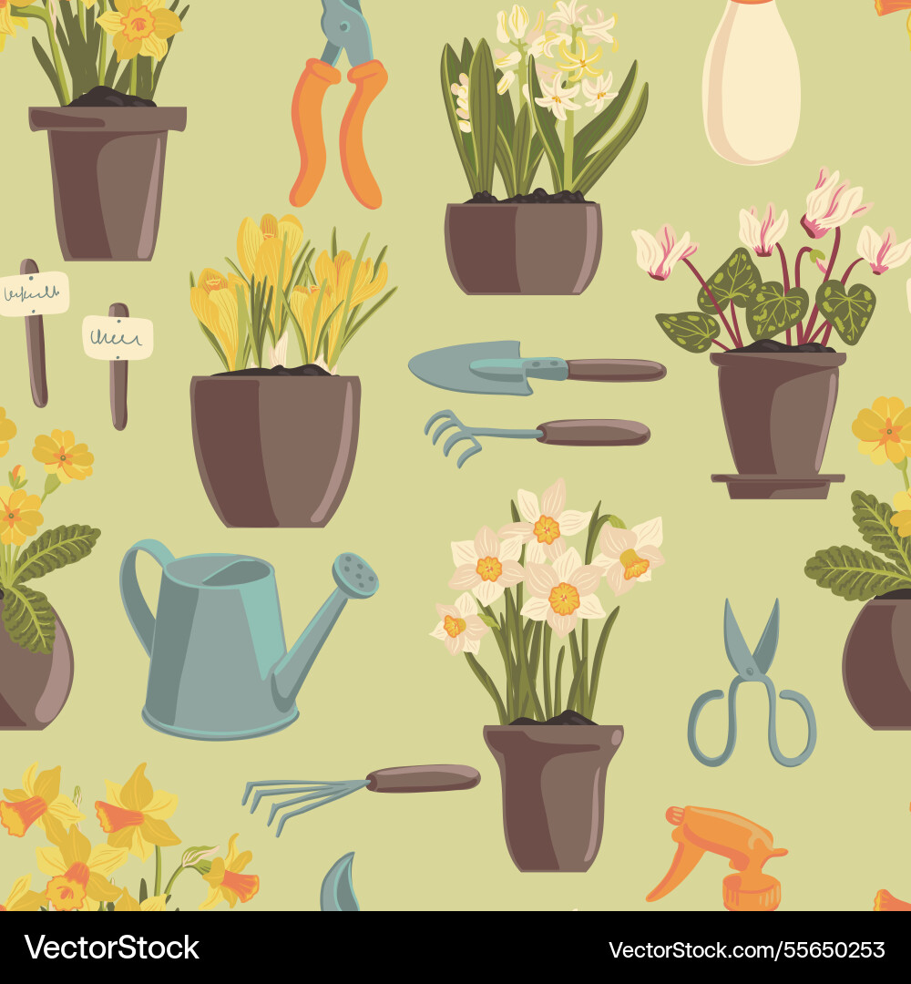 Seamless pattern with instruments and flowers Seamless pattern with instruments and flowers vector image