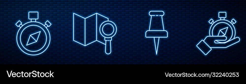 Set line push pin compass search location Set line push pin compass search location Vector Image