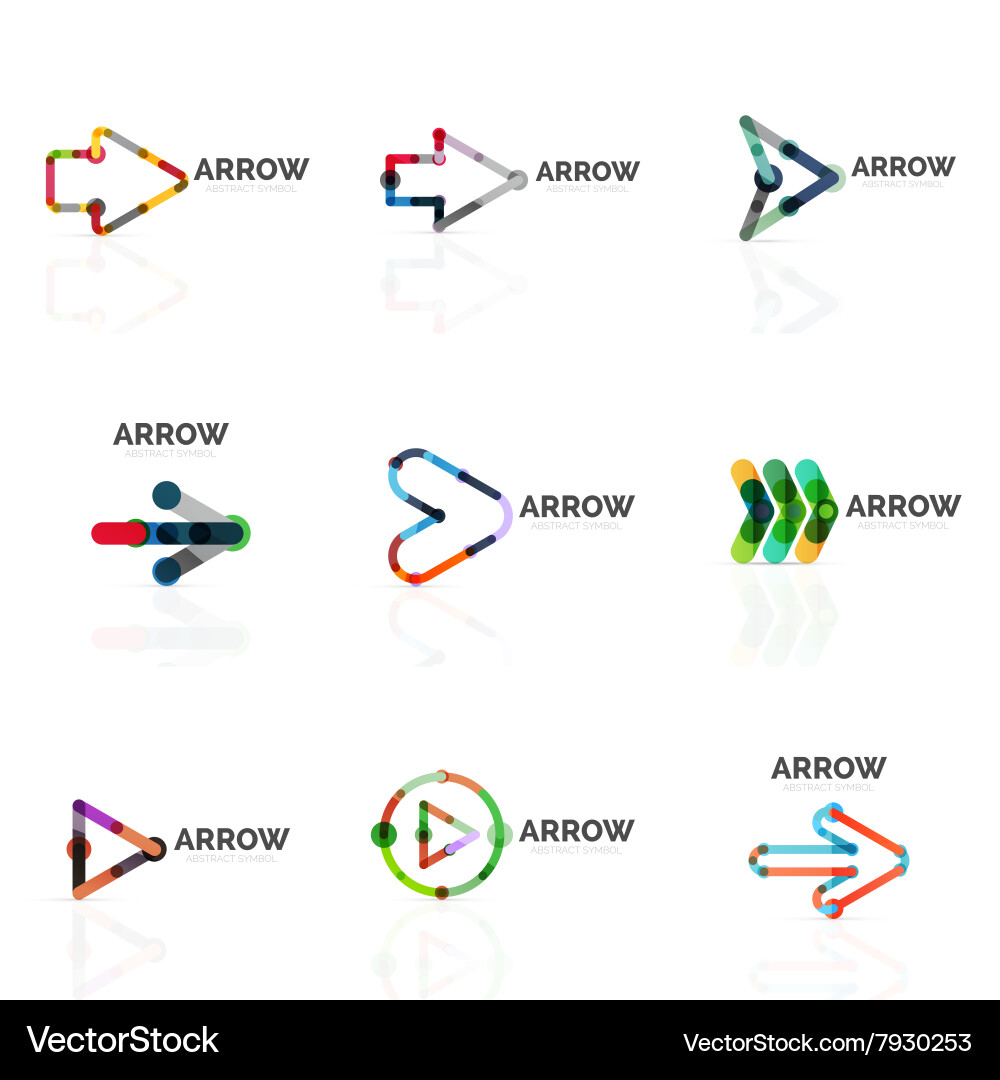 Set of linear arrow abstract logos connected vector image