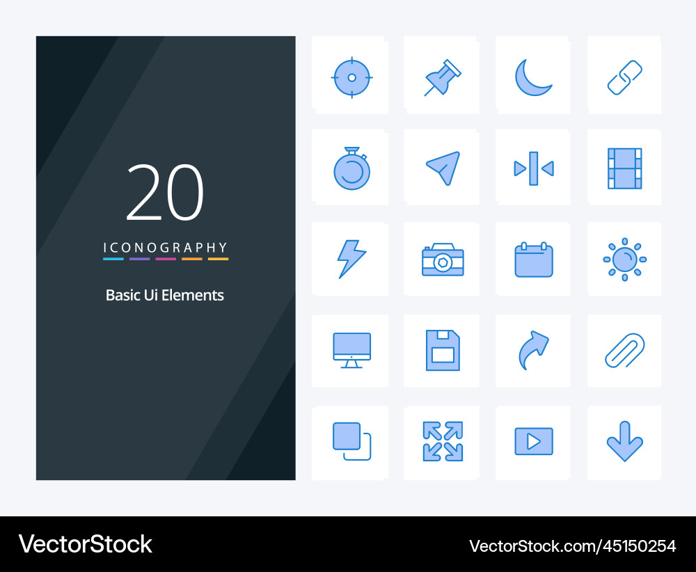 20 basic ui elements blue color icon Vector Image