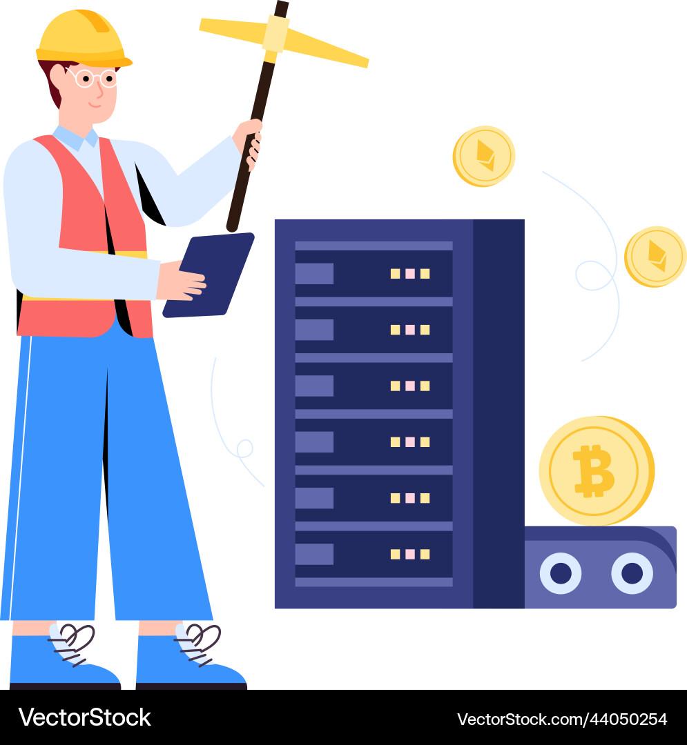 A customizable flat of bitcoin mining vector image