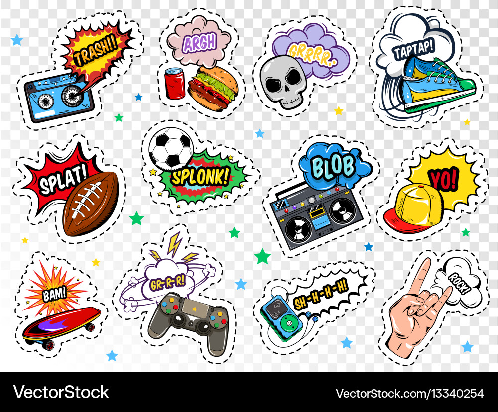 Comic Sports & Food Stickers Vector Image