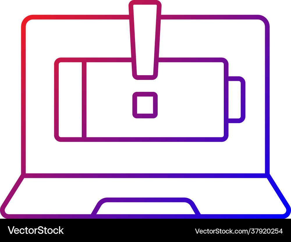 Computer does not charge gradient linear icon Computer does not charge gradient linear icon vector image