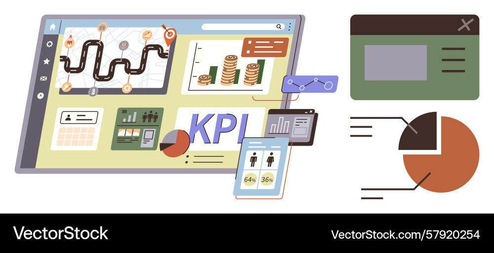 Interactive dashboard with kpi metrics displaying Vector Image