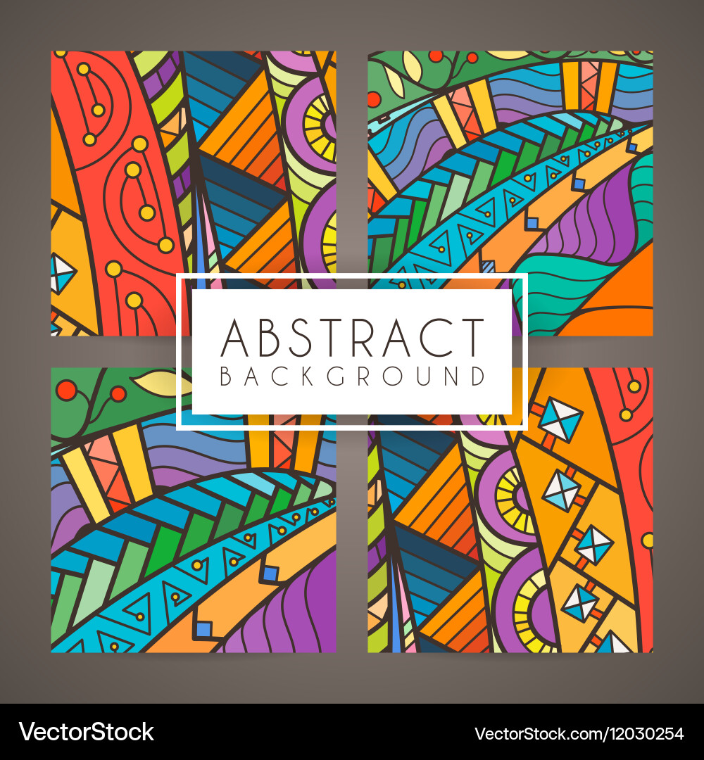 Set of four colorful intricate patterns doodle vector image