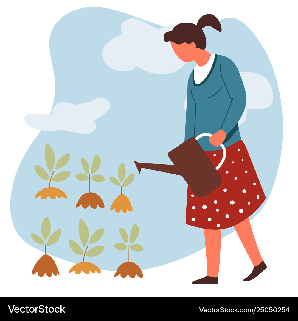 Woman watering sprouts plant and vegetable vector image