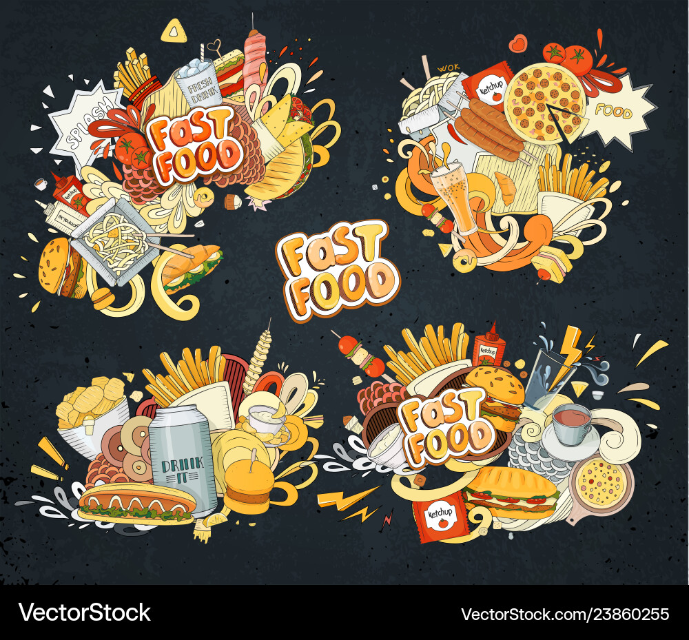 Cartoon Fast Food Collection Royalty Free Vector Image