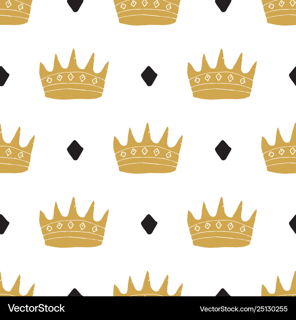 Crown seamless pattern hand drawn royal doodles Crown seamless pattern hand drawn royal doodles vector image