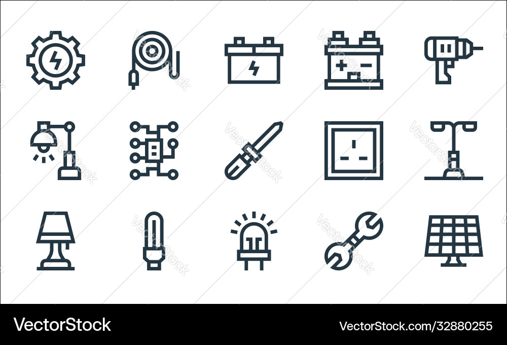 Electrician tools and line icons linear set Electrician tools and line icons linear set vector image