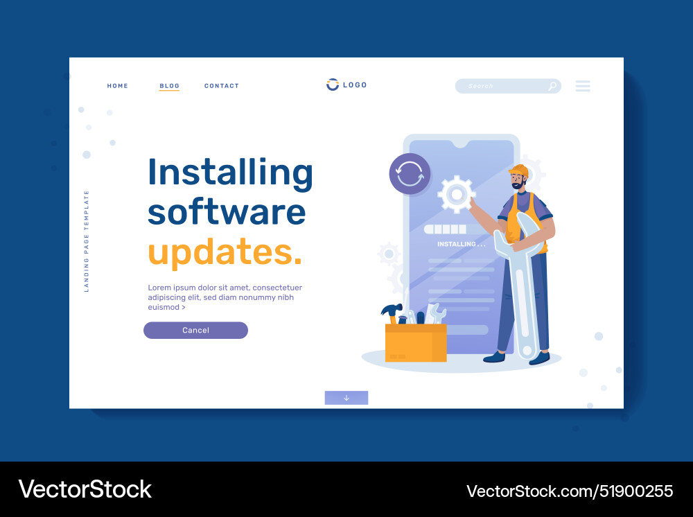Installing system updates web banner template Installing system updates web banner template vector image