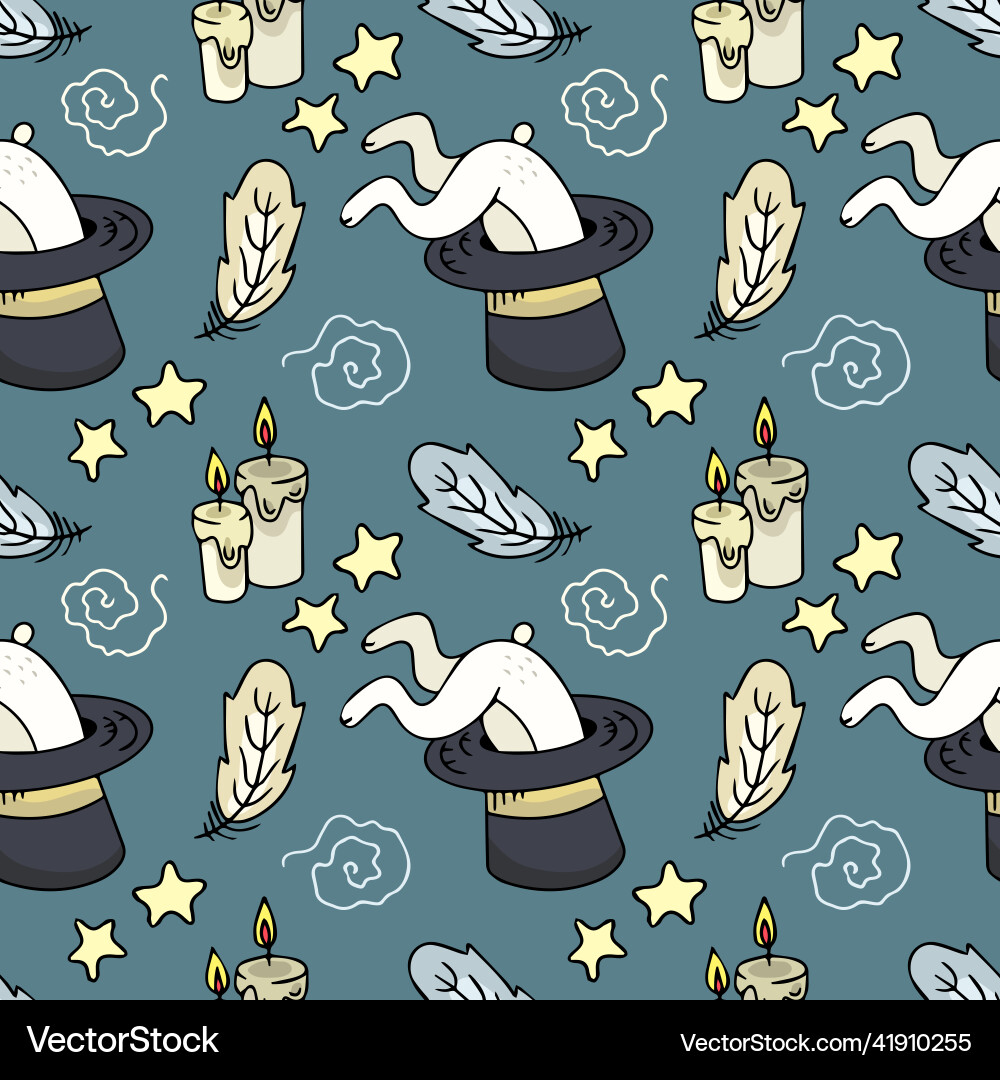Magic seamless pattern a rabbit in hat Magic seamless pattern a rabbit in hat vector image