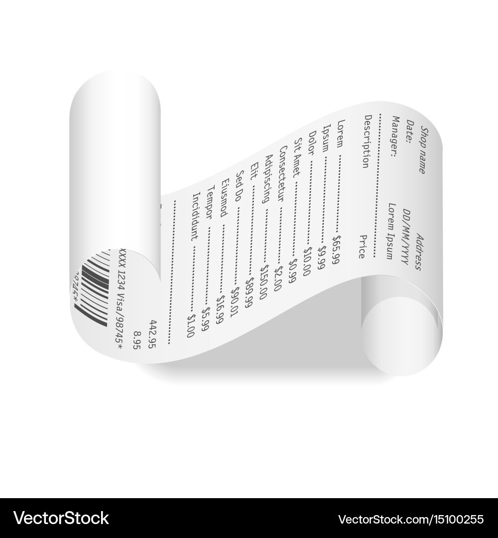 Receipt Payment Check with Price List Vector Image