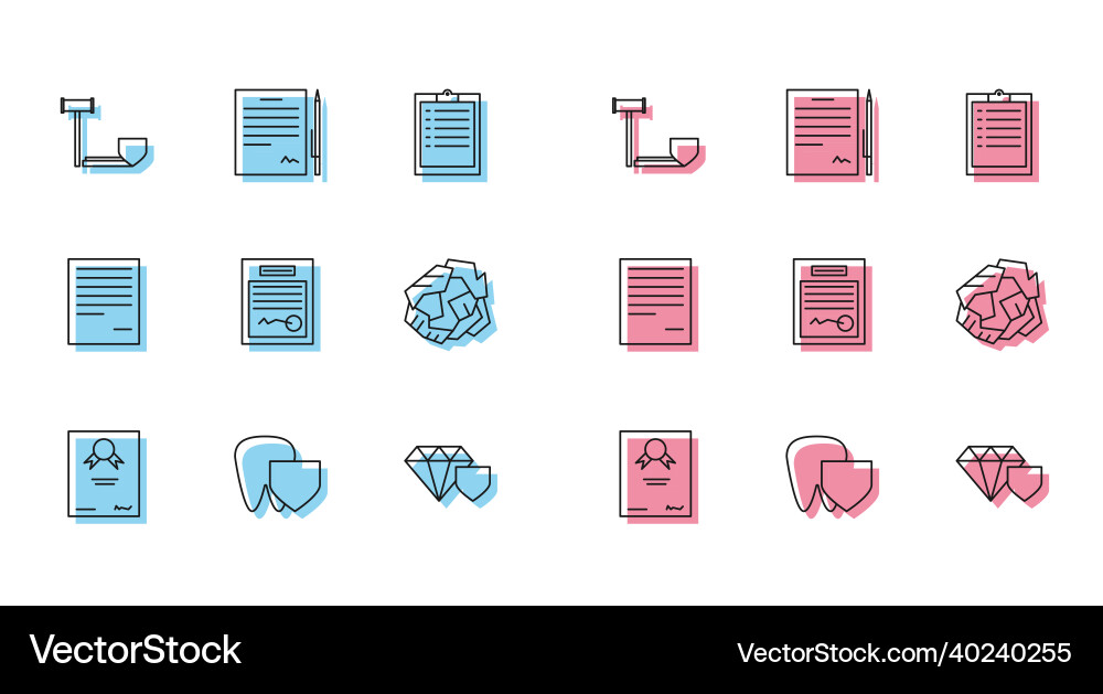 Set line certificate template tooth with shield Set line certificate template tooth with shield vector image