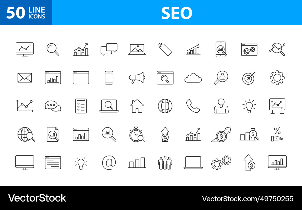 Set of 50 seo and development web icons in line Vector Image