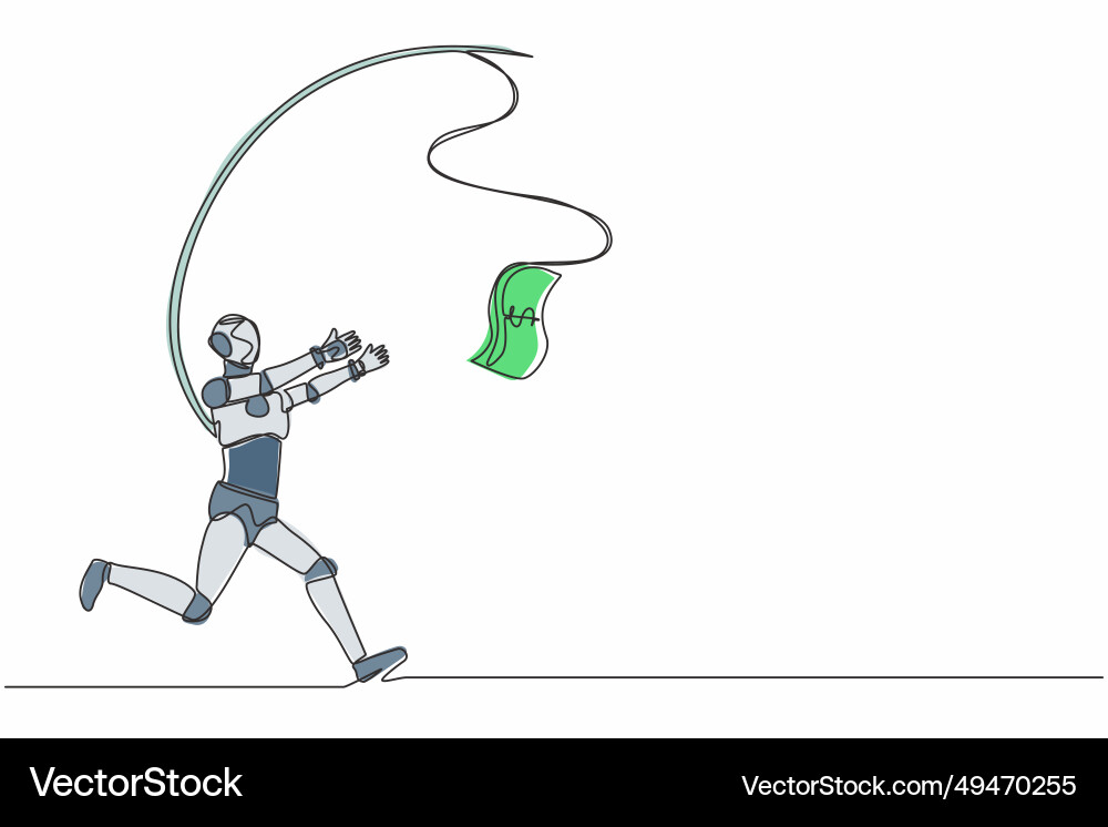 Single continuous line drawing robot running Single continuous line drawing robot running vector image