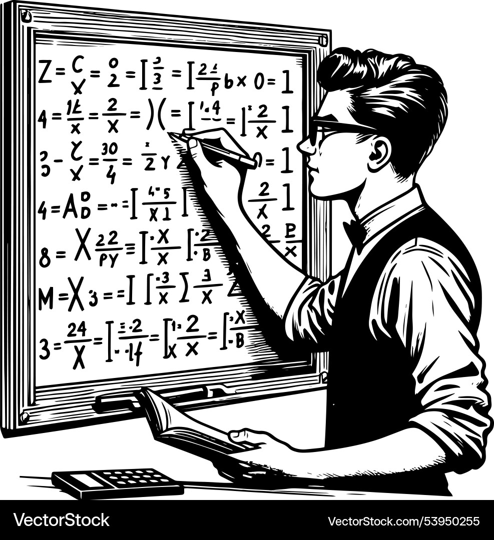 Student solving math problems on a blackboard Student solving math problems on a blackboard vector image