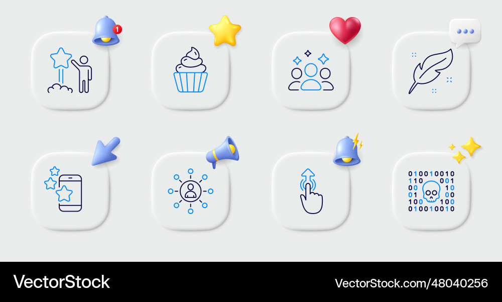 Binary code star and swipe up line icons for web Vector Image