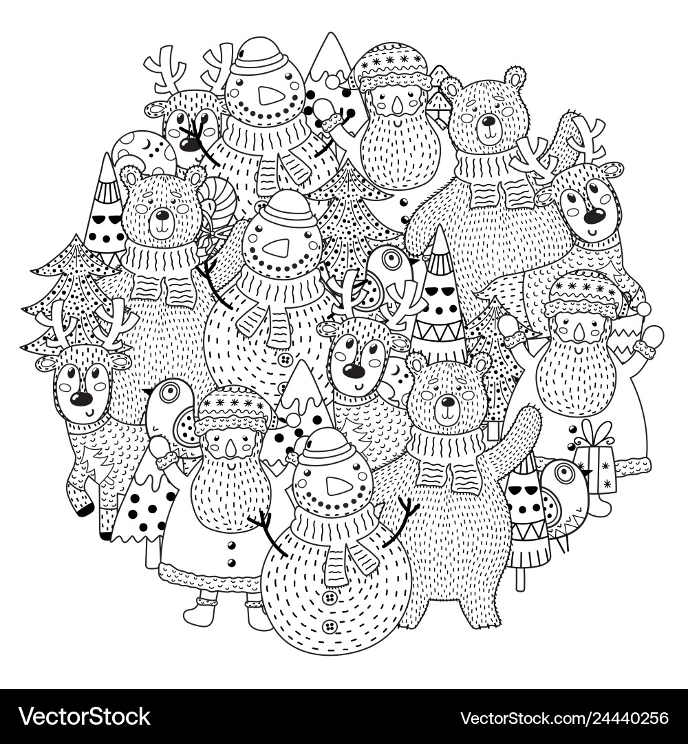 Christmas Character Circle Pattern vector image