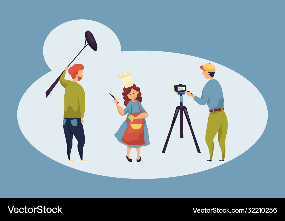 Concept of culinary show operators making vlog Vector Image