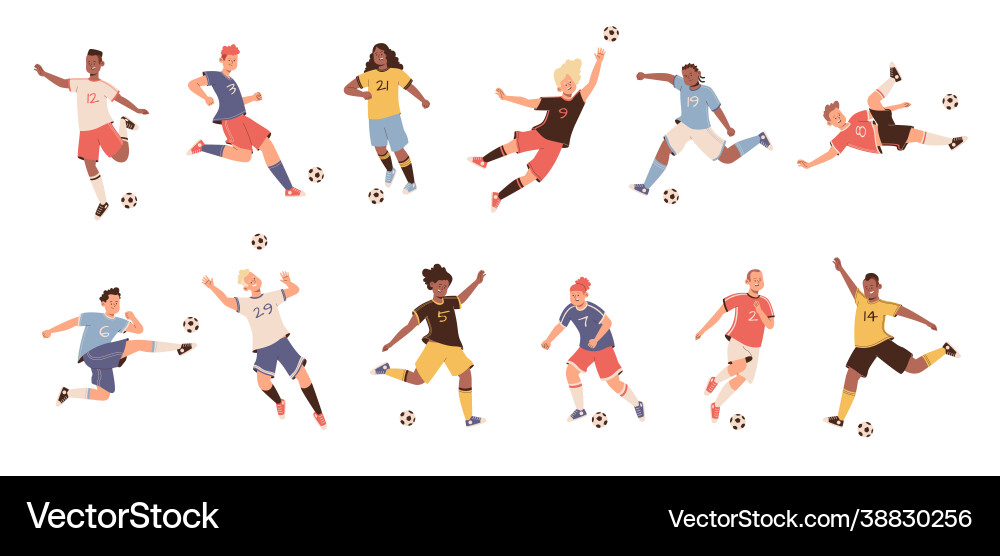 Dynamic Soccer Players in Action Vector Image