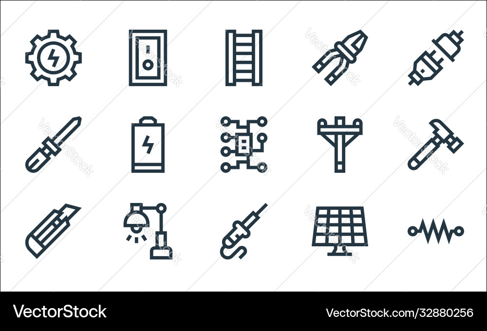 Electrician tools and line icons linear set Electrician tools and line icons linear set vector image