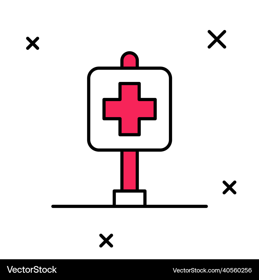 Filled outline medical map pointer with cross Filled outline medical map pointer with cross Vector Image