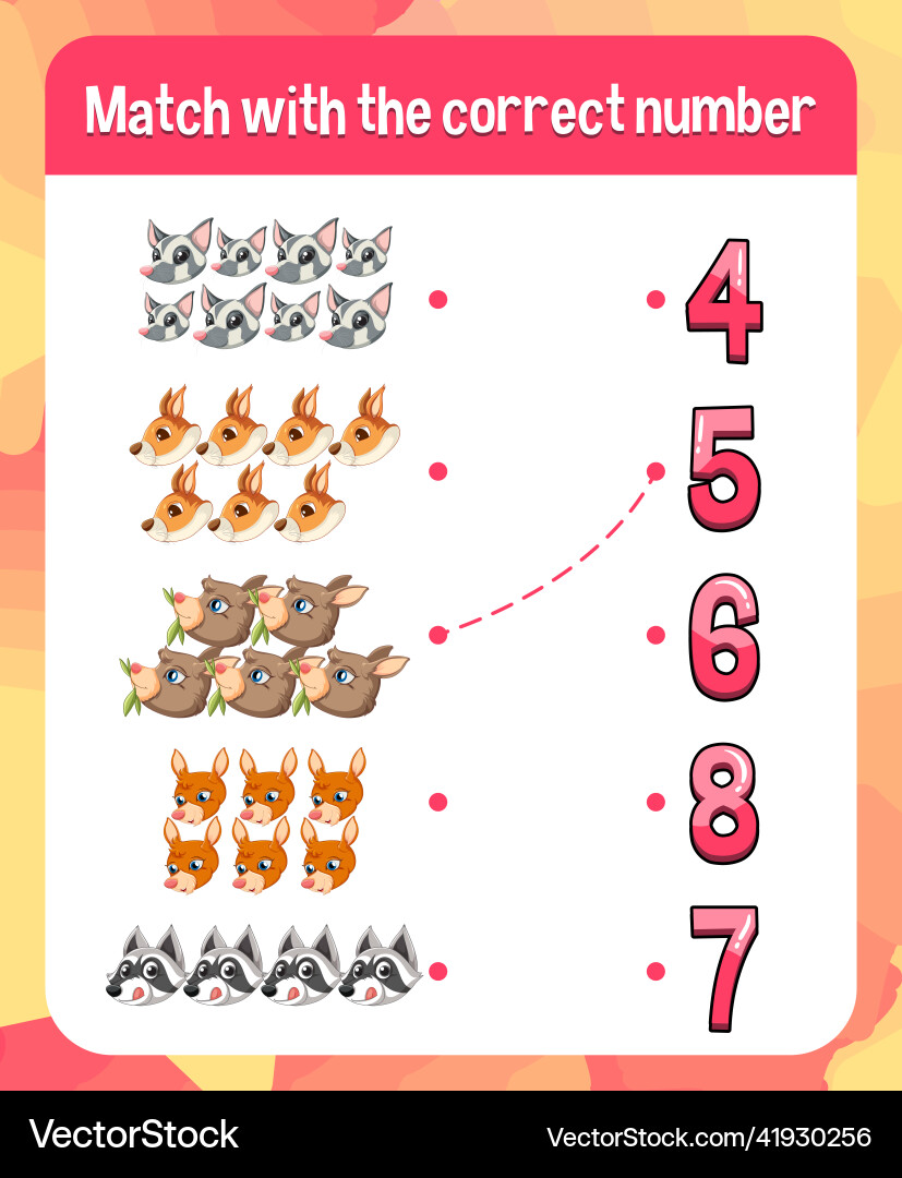 Match by count with different types of animals Match by count with different types of animals vector image