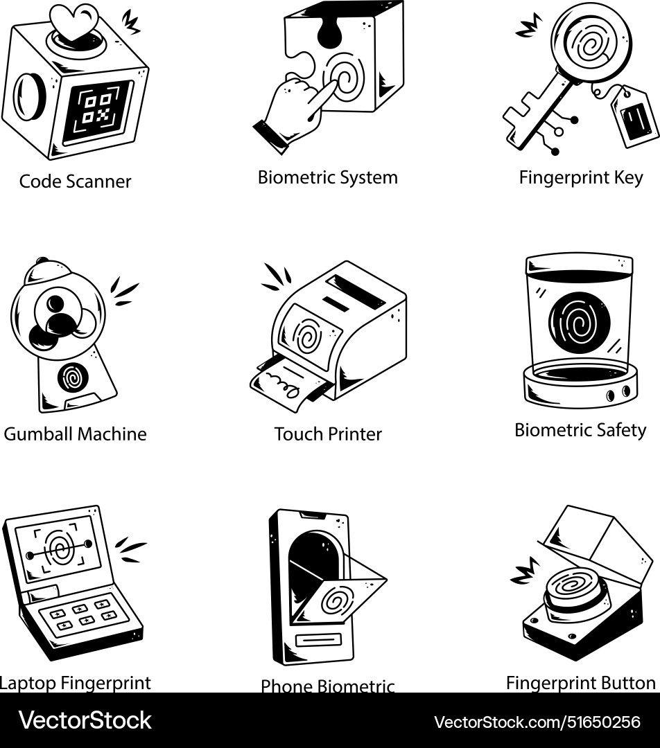 Set of biometric recognition linear icons Vector Image