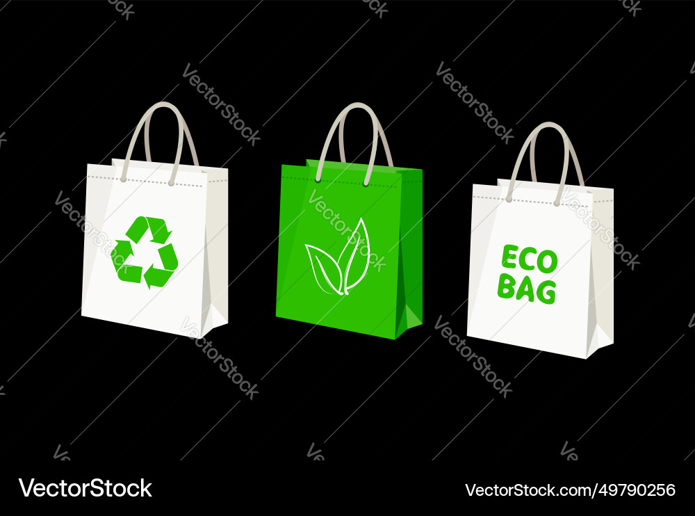 Set von Öko-Taschen Einkaufen mit Recycling-Zeichen Set von Öko-Taschen Einkaufen mit Recycling-Zeichen vektorbild