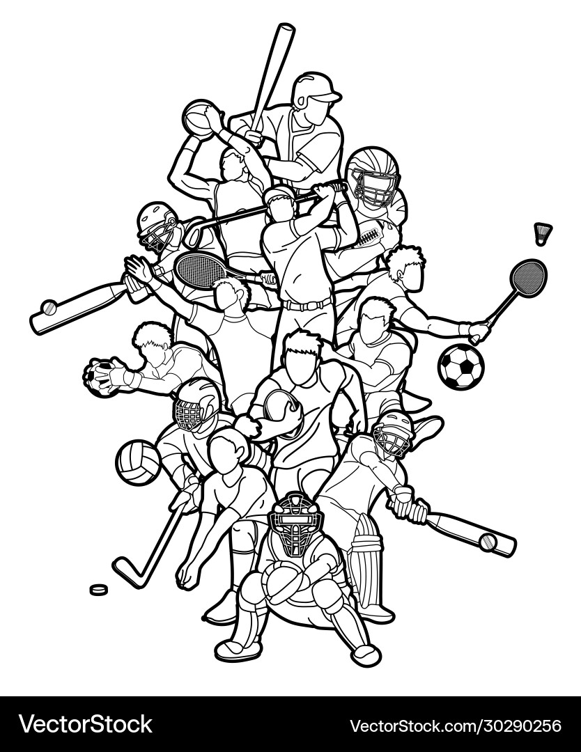 Sports mix sport players action cartoon graphic Sports mix sport players action cartoon graphic vector image