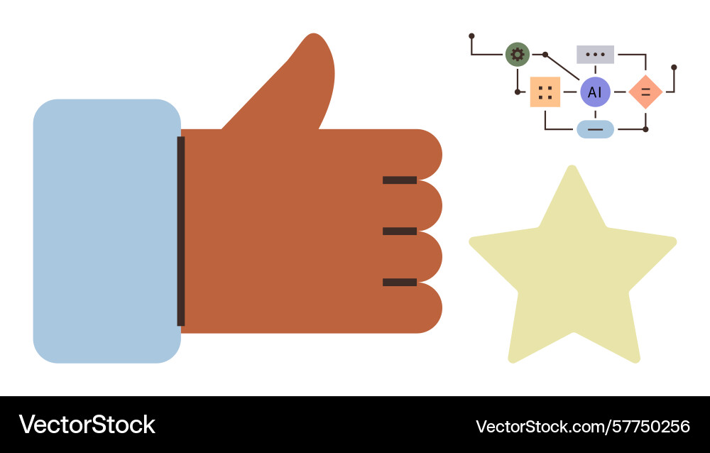 Thumb up gesture with ai flowchart and star Thumb up gesture with ai flowchart and star vector image