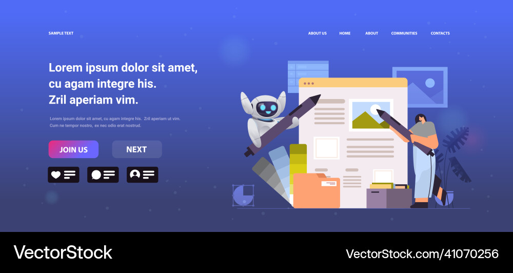 Woman developer with robot helper creating website Woman developer with robot helper creating website vector image