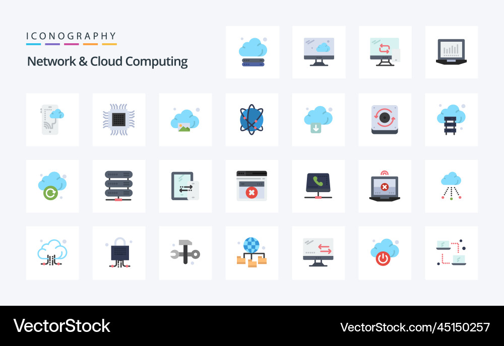 25 network and cloud computing flat color icon vector image