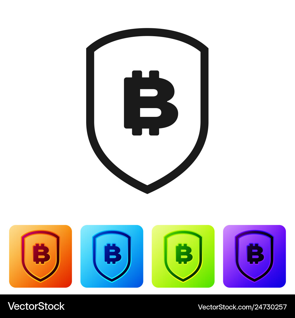 Black shield with bitcoin icon on white background Vector Image