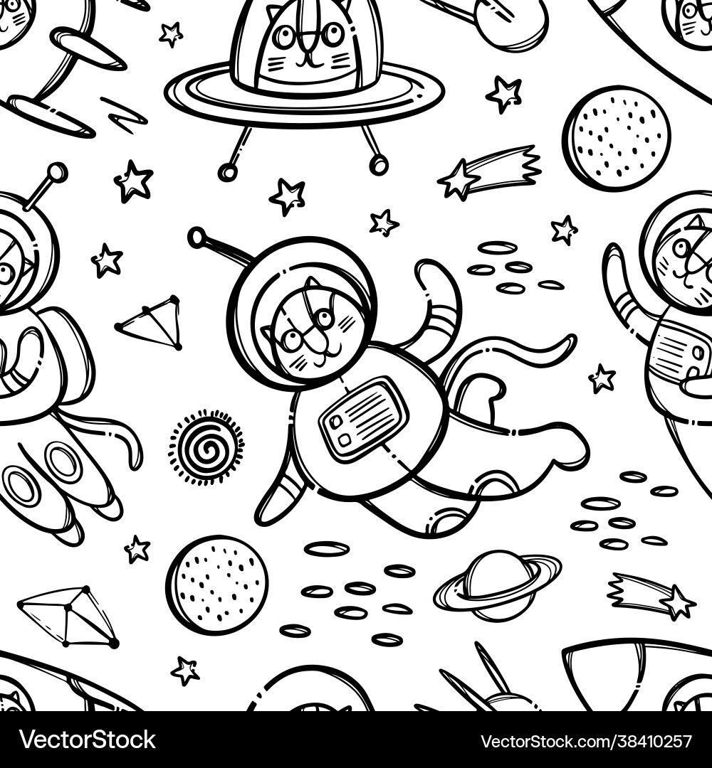 Cat space pattern monochrome cute traveling animal Cat space pattern monochrome cute traveling animal vector image