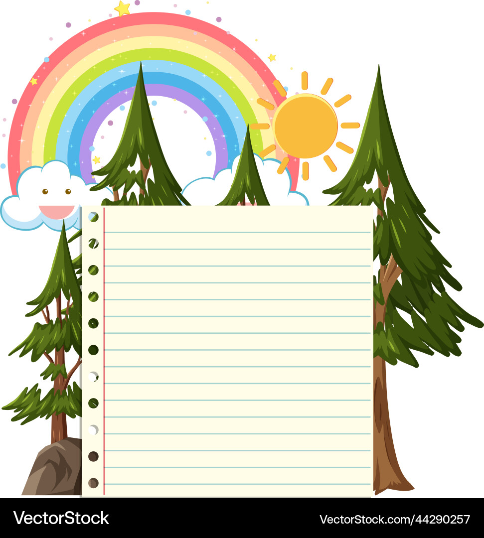 Empty board template with tree and rainbow Vector Image