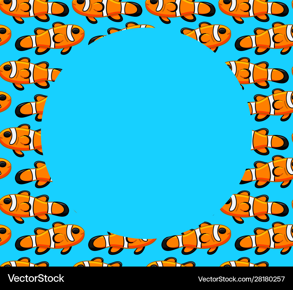Frame with clownfish pattern on blue background Frame with clownfish pattern on blue background vector image