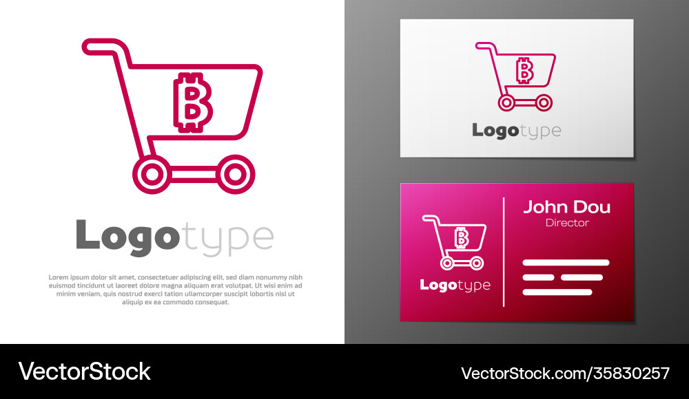 Logotype line shopping cart with bitcoin icon Logotype line shopping cart with bitcoin icon vector image