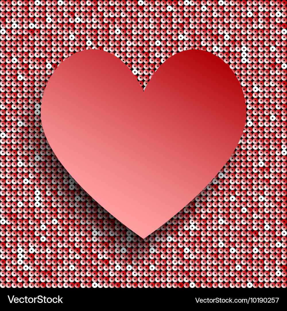 Red heart button on sequin background vector image