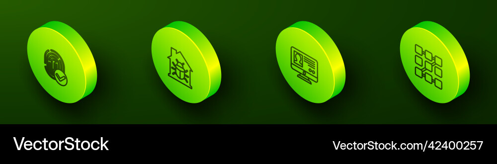 Set isometric line fingerprint house system bug Set isometric line fingerprint house system bug vector image