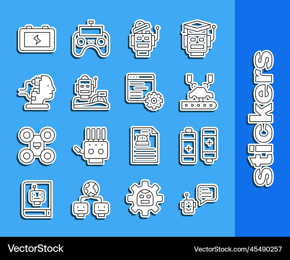 Set line bot battery robotic robot arm Set line bot battery robotic robot arm vector image