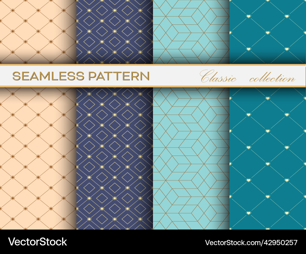 Set of seamless gold patterns on a multicolored Set of seamless gold patterns on a multicolored vector image