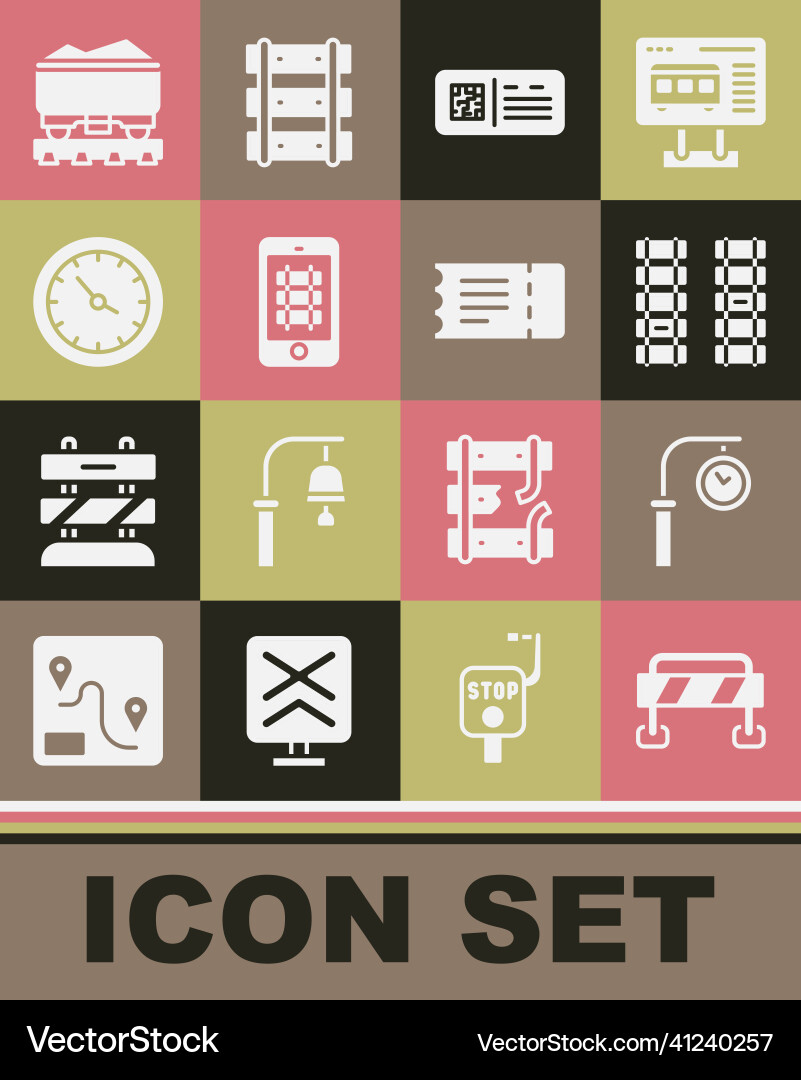 Set road barrier train station clock railway Set road barrier train station clock railway vector image