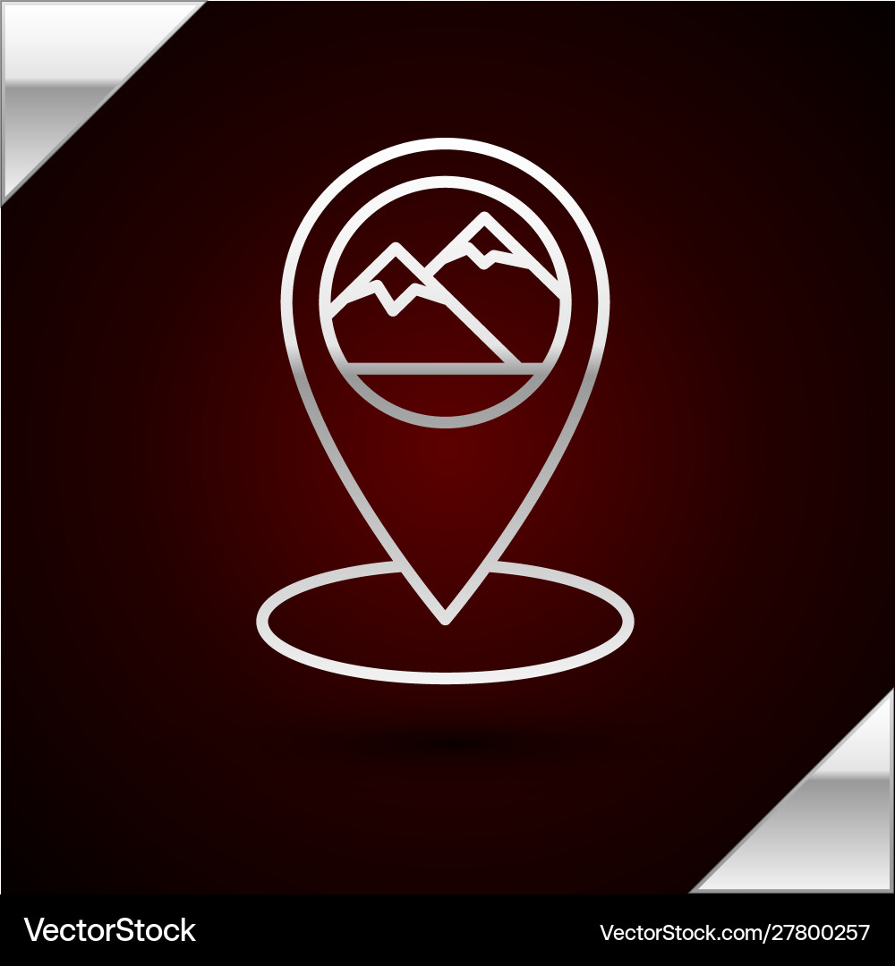 Silver line map pointer with mountain icon Silver line map pointer with mountain icon vector image